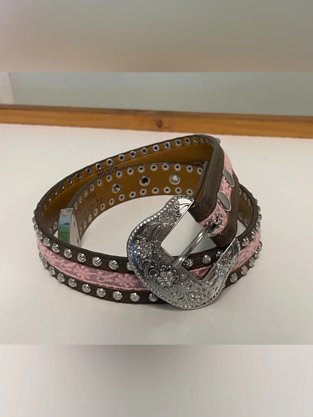 Ariat Kids Pink Studded Western-Style Belt with Decorative Silver Buckle